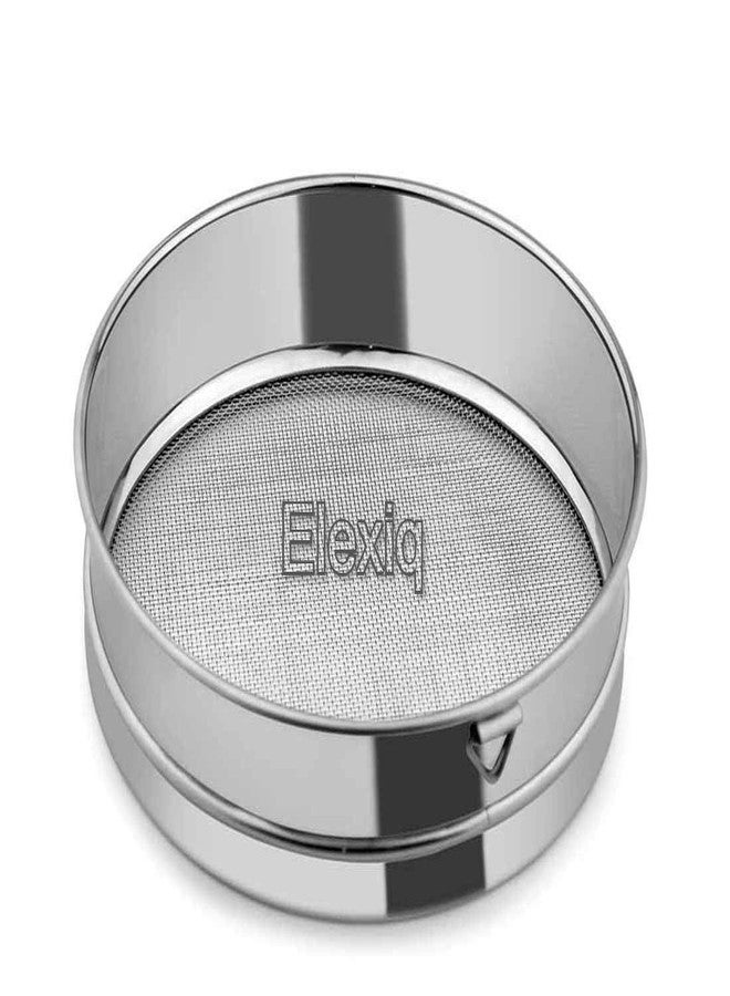 Elexiq Stainless Steel Food Strainers (Atta Chalni) Flour Sieve Sifting Strainer Cake Sugar Baking Kitchen Tools Flatware Sets Sifters for Baking & Powdered Sugar-Silver - Image 1